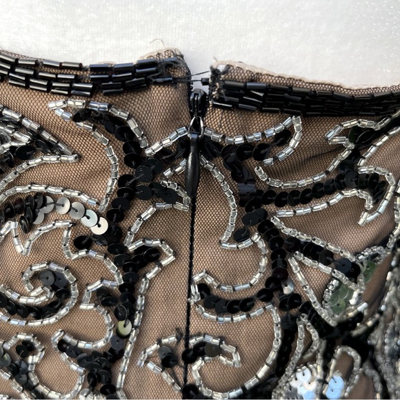 Vintage Oleg Cassini Black Tie Collection Silk Rhinestone Halter Dress Size 10 - Picture 13 of 15